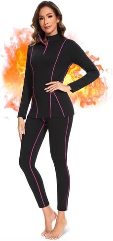 Thermal Underwear for Women,Long Johns Fleece Lined Thermal Base Layer Zip Up Thermals Top and Bottom Set in Saudi Arabia
