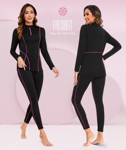 Thermal Underwear for Women,Long Johns Fleece Lined Thermal Base Layer Zip Up Thermals Top and Bottom Set in Saudi Arabia