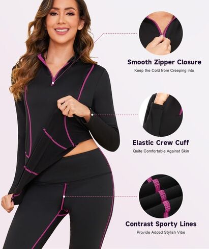 Thermal Underwear for Women,Long Johns Fleece Lined Thermal Base Layer Zip Up Thermals Top and Bottom Set in Saudi Arabia