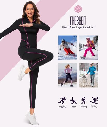 Thermal Underwear for Women,Long Johns Fleece Lined Thermal Base Layer Zip Up Thermals Top and Bottom Set in Saudi Arabia