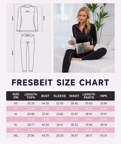 Thermal Underwear for Women,Long Johns Fleece Lined Thermal Base Layer Zip Up Thermals Top and Bottom Set in Saudi Arabia