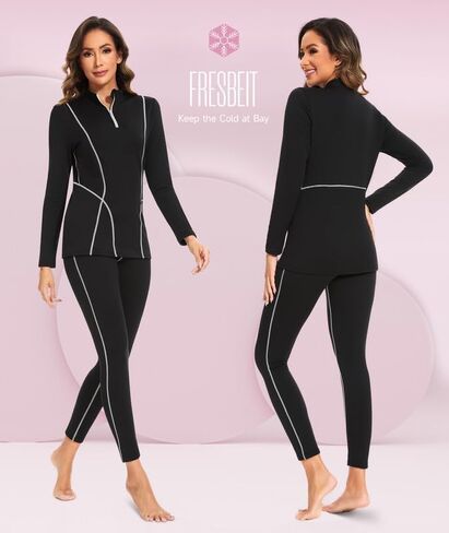 Thermal Underwear for Women,Long Johns Fleece Lined Thermal Base Layer Zip Up Thermals Top and Bottom Set in Saudi Arabia