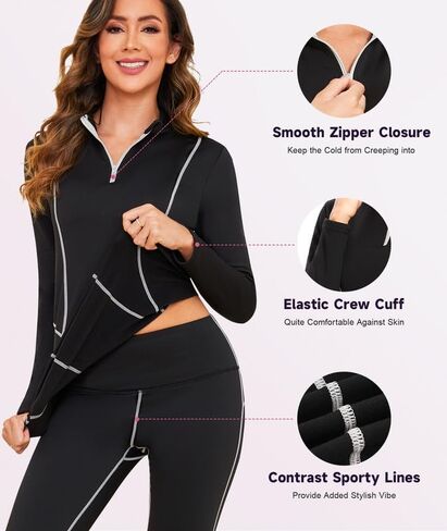 Thermal Underwear for Women,Long Johns Fleece Lined Thermal Base Layer Zip Up Thermals Top and Bottom Set in Saudi Arabia