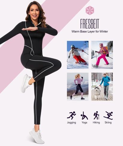 Thermal Underwear for Women,Long Johns Fleece Lined Thermal Base Layer Zip Up Thermals Top and Bottom Set in Saudi Arabia