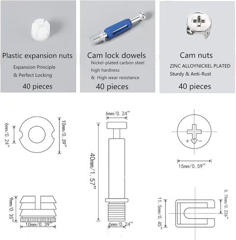 Furniture Cam Lock 3-in-1 Eccentric Wheels, Furniture Cam Lock Fasteners, Compatible with Woodworking Hardware Parts, Multi Size Repair Spare Parts Nuts & Bolts Assortment Kit（120Pcs，40 Sets） in Saudi Arabia