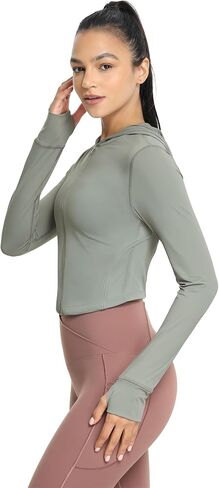 icyzone Women's UPF 50+ Athletic Jackets, Lightweight Zip Up Cropped Long Sleeve Shirts with Thumb Holes in Saudi Arabia