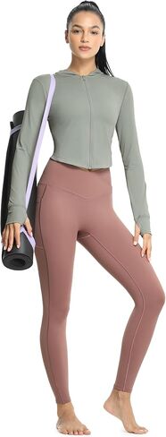 icyzone Women's UPF 50+ Athletic Jackets, Lightweight Zip Up Cropped Long Sleeve Shirts with Thumb Holes in Saudi Arabia