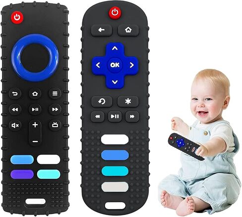 Silicone Baby Teething Toys for Babies3 6 18 24 Months,Baby Silicone Chew Toys,Remote Control Shape Teething Toys,BPA Free (Black+Pig Black) in Kuwait