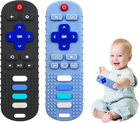 Silicone Baby Teething Toys for Babies3 6 18 24 Months,Baby Silicone Chew Toys,Remote Control Shape Teething Toys,BPA Free (Black+Pig Black) in Kuwait