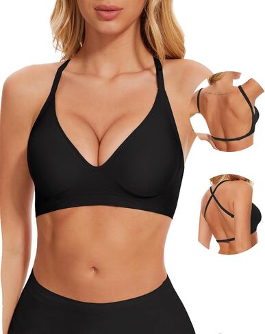 Jenbou Women's Low Back Bra Wirefree Seamless Bras Push Up Backless Bralette Multiway Convertible V Neck Straps Bra in Saudi Arabia