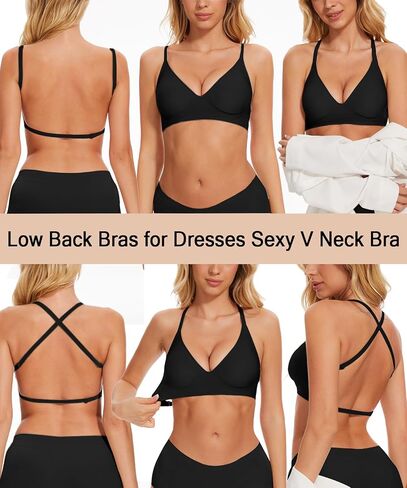 Jenbou Women's Low Back Bra Wirefree Seamless Bras Push Up Backless Bralette Multiway Convertible V Neck Straps Bra in Saudi Arabia