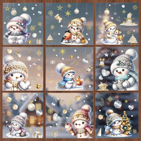 195pcs Christmas Snowman Window Stickers 9 Sheets Christmas Stickers Static Window Clings, PVC Xmas Decals Decorations for Christmas Window Display, Home Decor, Party Decor in Kuwait