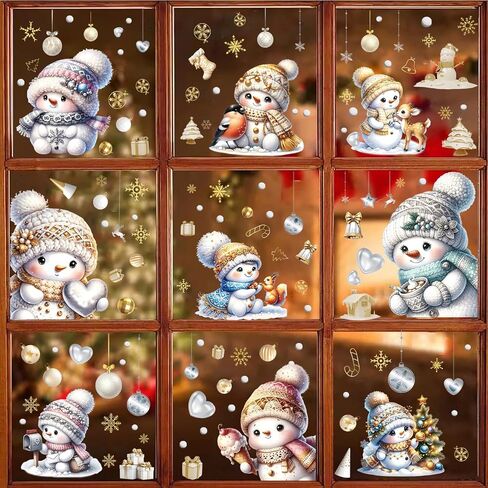 195pcs Christmas Snowman Window Stickers 9 Sheets Christmas Stickers Static Window Clings, PVC Xmas Decals Decorations for Christmas Window Display, Home Decor, Party Decor in Kuwait