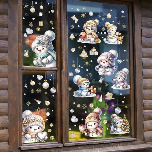 195pcs Christmas Snowman Window Stickers 9 Sheets Christmas Stickers Static Window Clings, PVC Xmas Decals Decorations for Christmas Window Display, Home Decor, Party Decor in Kuwait
