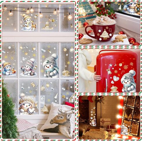 195pcs Christmas Snowman Window Stickers 9 Sheets Christmas Stickers Static Window Clings, PVC Xmas Decals Decorations for Christmas Window Display, Home Decor, Party Decor in Kuwait