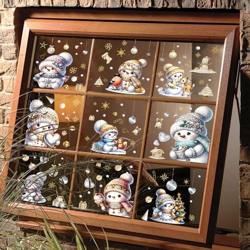 195pcs Christmas Snowman Window Stickers 9 Sheets Christmas Stickers Static Window Clings, PVC Xmas Decals Decorations for Christmas Window Display, Home Decor, Party Decor in Kuwait