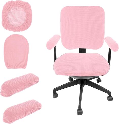 4Pcs Office Chair Covers Set with Armrest, Removable Stretchable Universal Desk Chair Covers Pink Rotating Computer Chair Covers Armrest Covers Slipcovers Pads Office Cushion Backrest for Office Chair in Saudi Arabia
