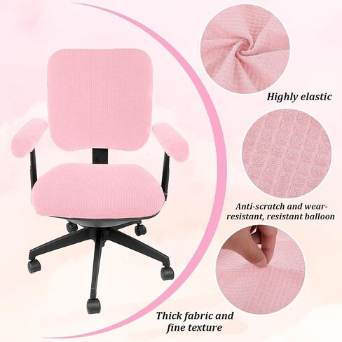4Pcs Office Chair Covers Set with Armrest, Removable Stretchable Universal Desk Chair Covers Pink Rotating Computer Chair Covers Armrest Covers Slipcovers Pads Office Cushion Backrest for Office Chair in Saudi Arabia