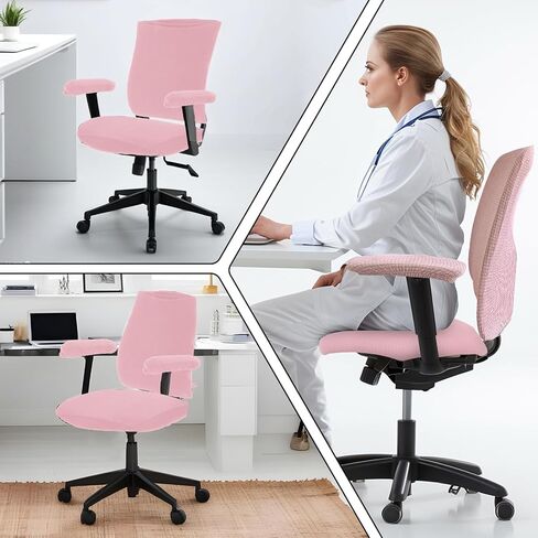 4Pcs Office Chair Covers Set with Armrest, Removable Stretchable Universal Desk Chair Covers Pink Rotating Computer Chair Covers Armrest Covers Slipcovers Pads Office Cushion Backrest for Office Chair in Saudi Arabia