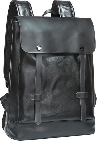 MATE ELEN Leather Laptop Backpack Waterproof Fits 14" Laptop Travel Hiking Camping Overnight Weekend Business Casual College Flip Backpack Men Black in Saudi Arabia