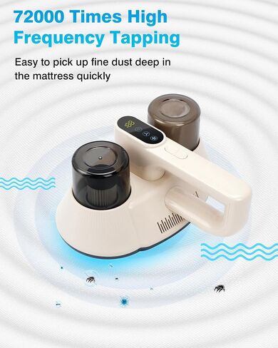 Bed Vacuum Cleaner, Cordless Mattress Vacuum Cleaner, 15Kpa Powerful Suction HEPA Filter 253.7nm UV-C Light 72000 Times/Min Tapping Handheld Vacuum for Bed Pillow Fabric Sofa Cleaning in Saudi Arabia