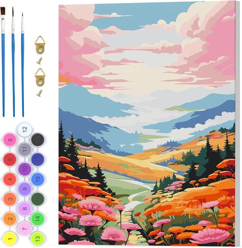 مجموعة الطلاء بالأرقام من DOMROM للبالغين: مجموعة طلاء الأرقام للمبتدئين والمتقدمين - فنون وحرف يدوية ممتعة | التلوين بالأرقام للبالغين - تتضمن المجموعات - (منازل بإطار مقاس 12 بوصة × 16 بوصة) in Kuwait