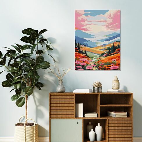 مجموعة الطلاء بالأرقام من DOMROM للبالغين: مجموعة طلاء الأرقام للمبتدئين والمتقدمين - فنون وحرف يدوية ممتعة | التلوين بالأرقام للبالغين - تتضمن المجموعات - (منازل بإطار مقاس 12 بوصة × 16 بوصة) in Kuwait