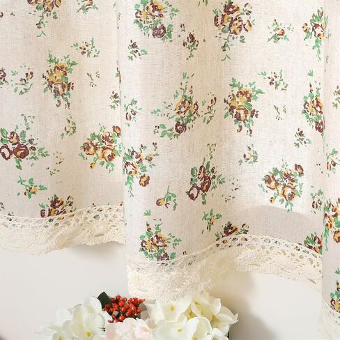 Farmhouse Cotton Linen Tier Curtain 39.3 Inch Long Elegant Floral Lace Window Valance Kitchen Bathroom Short Curtain, 1 Panel, Red Little Rosa Multiflora in Saudi Arabia