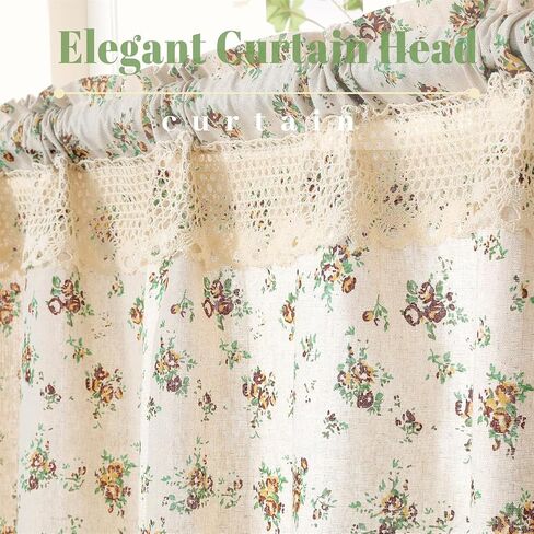 Farmhouse Cotton Linen Tier Curtain 39.3 Inch Long Elegant Floral Lace Window Valance Kitchen Bathroom Short Curtain, 1 Panel, Red Little Rosa Multiflora in Saudi Arabia