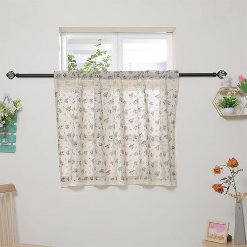 Farmhouse Cotton Linen Tier Curtain 39.3 Inch Long Elegant Floral Lace Window Valance Kitchen Bathroom Short Curtain, 1 Panel, Red Little Rosa Multiflora in Saudi Arabia
