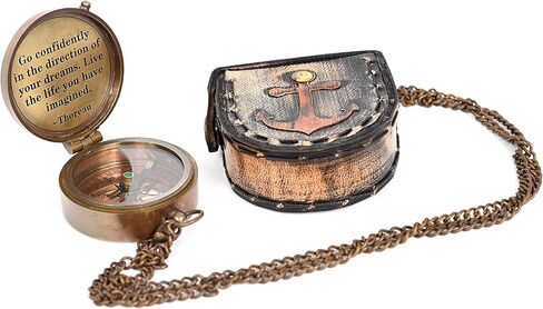 Thoreau's Go Confidently Quote Engraved Compass with Stamped Leather case, Camping Compass, Boating Compass, Gift Compass, Graduation Day Gifts in Kuwait