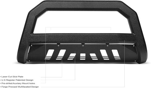 Armordillo 8716410 AR Series Aluminium Bull Bar مع شريط إضاءة LED - أسود غير لامع مع لوحة انزلاقية من الألومنيوم تناسب 2009-2018 دودج رام 1500/2019-2022 كلاسيك in Saudi Arabia