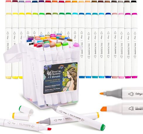 Colorya 28 Skin Art Markers for Artists- Alcohol Markers with Dual-Tip + Carry Bag Included - Alcohol Pens for Coloring Books for Adults, Drawing, Sketching in Saudi Arabia