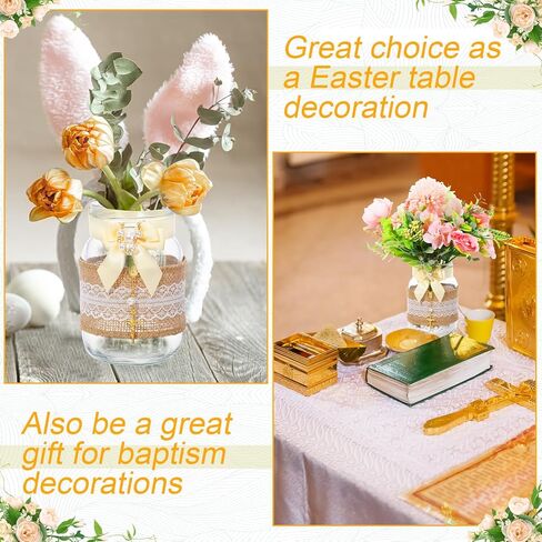 3 مجموعات من قطعة الطاولة المركزية لجرة عيد الفصح، تتضمن 3 برطمان ماسون و3 أكمام من الدانتيل و3 مسبحة صليب ذهبي و3 ربطات عنق من اللؤلؤ الاصطناعي، ومزهريات لحفلة تعميد حديثي الولادة والبنات in Kuwait