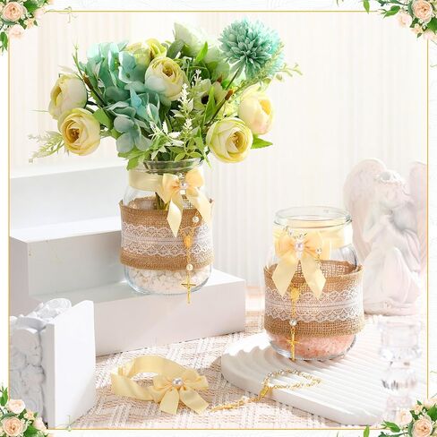 3 مجموعات من قطعة الطاولة المركزية لجرة عيد الفصح، تتضمن 3 برطمان ماسون و3 أكمام من الدانتيل و3 مسبحة صليب ذهبي و3 ربطات عنق من اللؤلؤ الاصطناعي، ومزهريات لحفلة تعميد حديثي الولادة والبنات in Kuwait