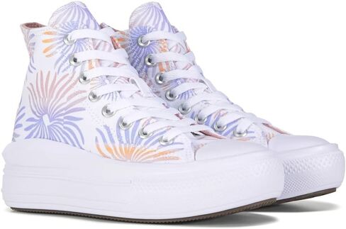 حذاء رياضي Chuck Taylor All Star Move Hi من القماش الكتاني للجنسين من Converse - نمط إغلاق برباط - فلامنغو/أبيض/أبيض 7.5 in Saudi Arabia