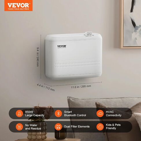 VEVOR ترقية موزع رائحة التدفئة والتهوية وتكييف الهواء للمنزل بأكمله، موزع زيوت عطرية ذكي بتقنية البلوتوث سعة 850 مل مع تقنية الهواء البارد، موزع هواء برائحة بدون ماء، يغطي مساحة تصل إلى 4500 قدم مربع للغرفة الكبيرة والفندق والمكتب in Saudi Arabia