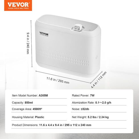 VEVOR ترقية موزع رائحة التدفئة والتهوية وتكييف الهواء للمنزل بأكمله، موزع زيوت عطرية ذكي بتقنية البلوتوث سعة 850 مل مع تقنية الهواء البارد، موزع هواء برائحة بدون ماء، يغطي مساحة تصل إلى 4500 قدم مربع للغرفة الكبيرة والفندق والمكتب in Saudi Arabia