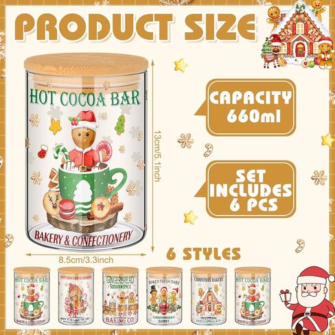 Shellwei 6 Pcs Christmas Glass Food Storage Jar Gingerbread Man Glass Jar with Wood Lid Christmas Canister Set Clear Gingerbread Man Glass Storage Jar 19oz for Kitchen Containers Christmas Decoration in Saudi Arabia