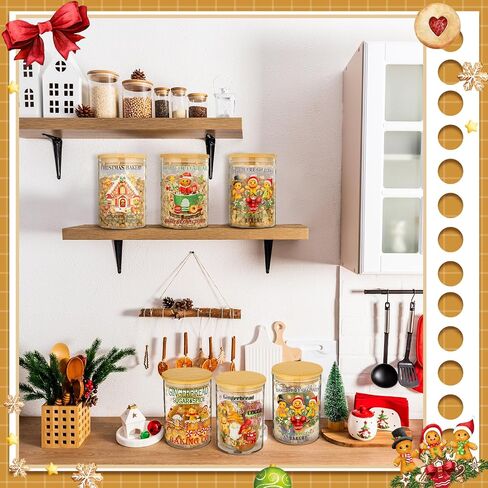 Shellwei 6 Pcs Christmas Glass Food Storage Jar Gingerbread Man Glass Jar with Wood Lid Christmas Canister Set Clear Gingerbread Man Glass Storage Jar 19oz for Kitchen Containers Christmas Decoration in Saudi Arabia