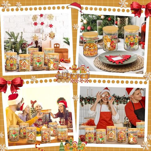 Shellwei 6 Pcs Christmas Glass Food Storage Jar Gingerbread Man Glass Jar with Wood Lid Christmas Canister Set Clear Gingerbread Man Glass Storage Jar 19oz for Kitchen Containers Christmas Decoration in Saudi Arabia