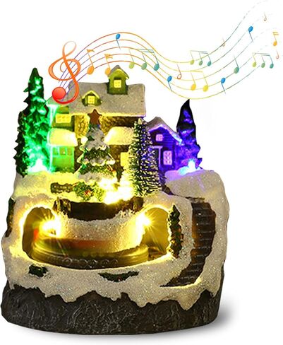 Longzhuo Christmas Village House with Lights and Music, Lighting Up Christmas Village Building Resin Christmas Tree House Scene Christmas Decorations, Battery Operated (not Included) in Saudi Arabia
