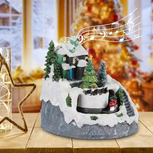 Longzhuo Christmas Village House with Lights and Music, Lighting Up Christmas Village Building Resin Christmas Tree House Scene Christmas Decorations, Battery Operated (not Included) in Saudi Arabia