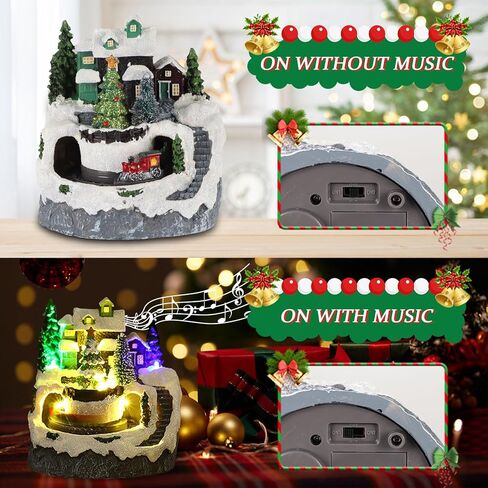 Longzhuo Christmas Village House with Lights and Music, Lighting Up Christmas Village Building Resin Christmas Tree House Scene Christmas Decorations, Battery Operated (not Included) in Saudi Arabia