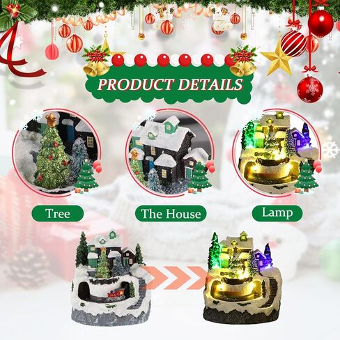 Longzhuo Christmas Village House with Lights and Music, Lighting Up Christmas Village Building Resin Christmas Tree House Scene Christmas Decorations, Battery Operated (not Included) in Saudi Arabia