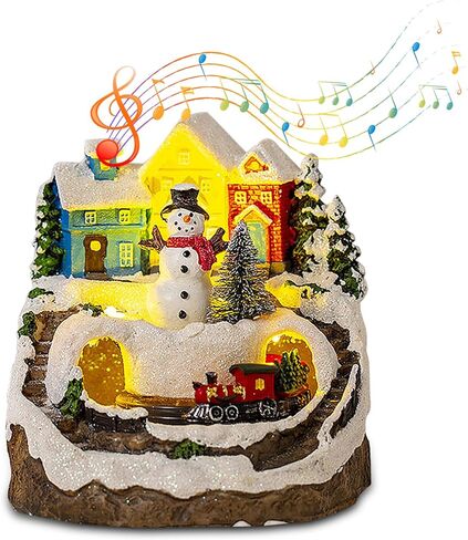 Longzhuo Christmas Village House with Lights and Music, Lighting Up Christmas Village Building Resin Christmas Tree House Scene Christmas Decorations, Battery Operated (not Included) in Saudi Arabia