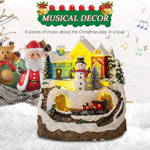 Longzhuo Christmas Village House with Lights and Music, Lighting Up Christmas Village Building Resin Christmas Tree House Scene Christmas Decorations, Battery Operated (not Included) in Saudi Arabia