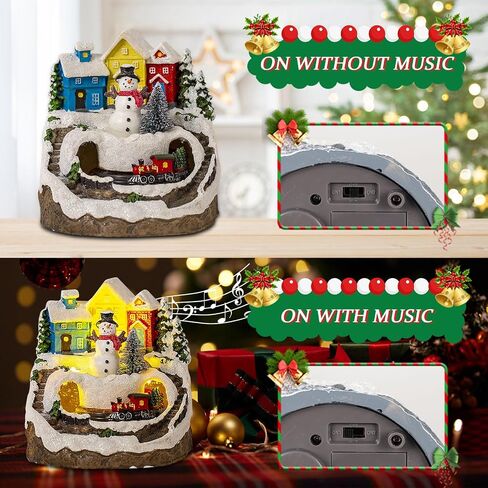 Longzhuo Christmas Village House with Lights and Music, Lighting Up Christmas Village Building Resin Christmas Tree House Scene Christmas Decorations, Battery Operated (not Included) in Saudi Arabia