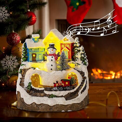 Longzhuo Christmas Village House with Lights and Music, Lighting Up Christmas Village Building Resin Christmas Tree House Scene Christmas Decorations, Battery Operated (not Included) in Saudi Arabia
