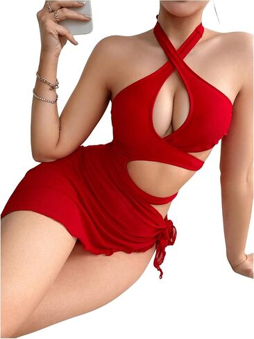 بدلة استحمام نسائية مثيرة من قطعة واحدة من SHENHE، بدلة سباحة ملفوفة مع تنورة مغطاة in Kuwait